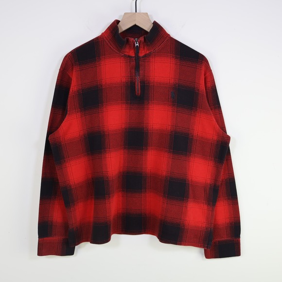 Polo Ralph Lauren Other - Polo Ralph Lauren Estate Rib Buffalo Plaid‎ Quarter Zip Pullover Large Red Black